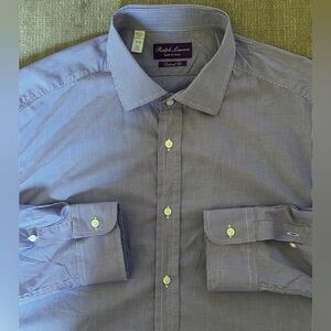 Ralph Lauren Purple Label Gingham Check Blue White Pattern Men’s Shirt Size 17.5